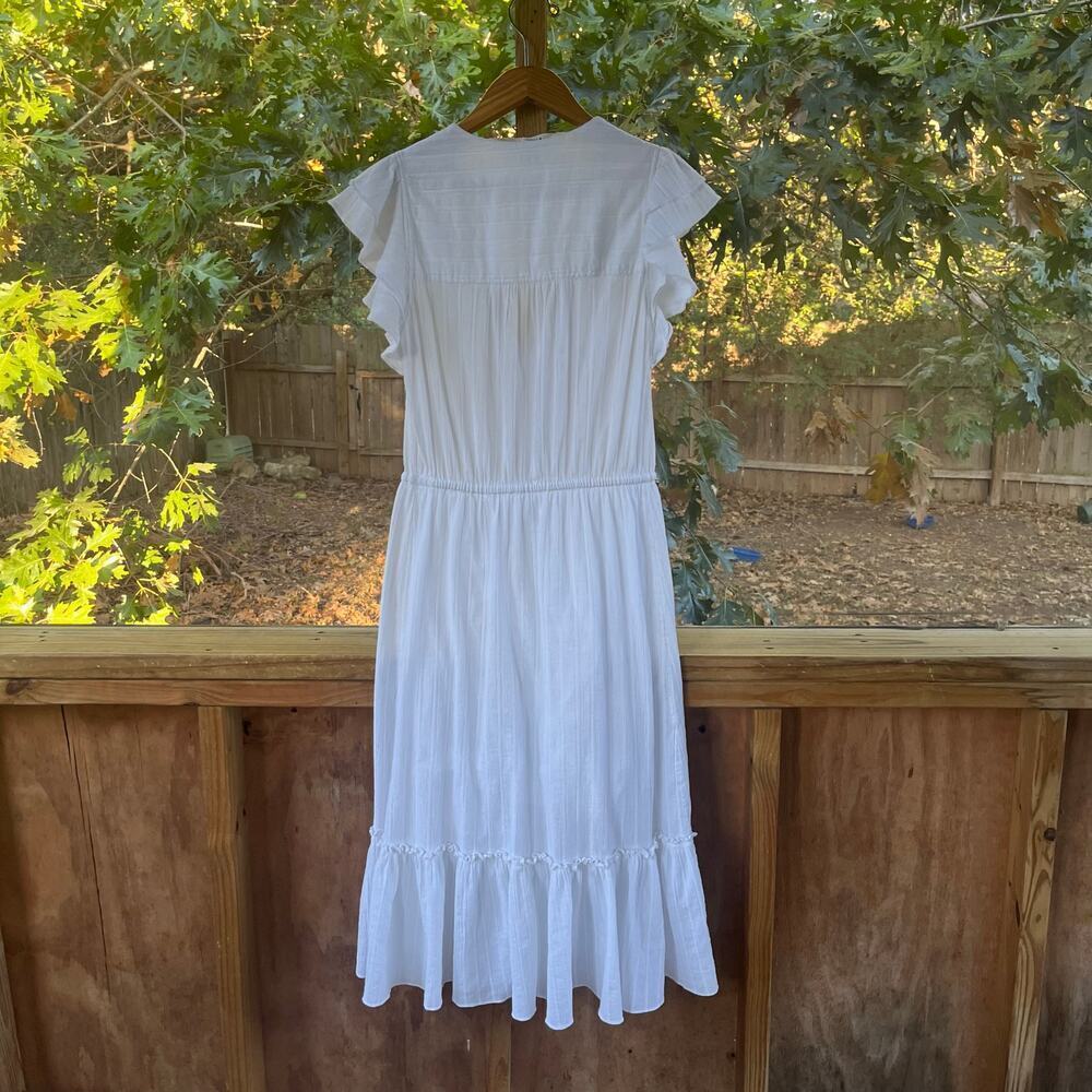 Veronica Beard White Tinzia Dress Midi Length Ruffle Hem Size L - Picture 5 of 14